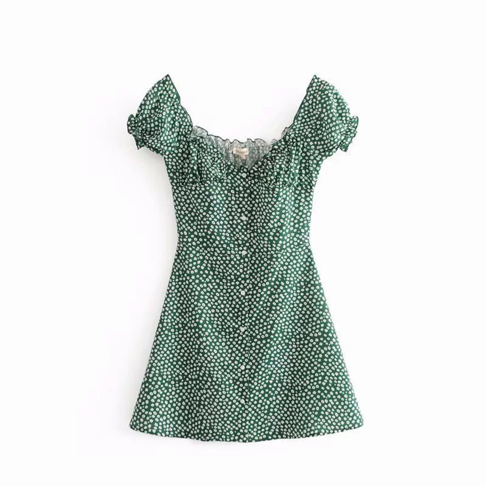 ZARA Vintage Floral Print Puff Sleeve Button Front Dress